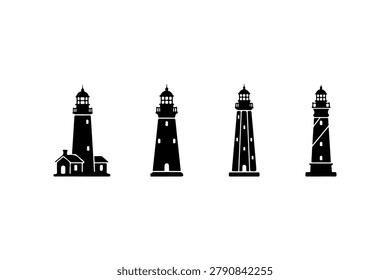 Lighthouse Silhouette Set Minimal Black Coastal Navigation Icons