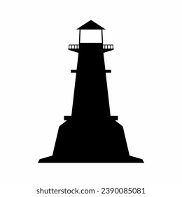 Leuchtturm-Silhouette-Vektorgrafik. Die Silhouette des Leuchtturms kann als Symbol, Symbol oder Zeichen verwendet werden. Leuchtturmsymbol, Vektorgrafik für die Gestaltung von Küste, Reiseführer, Warnung oder Hafen