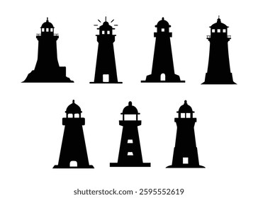 Lighthouse Silhouettes | Nautical Tower Icons | Coastal Navigation Symbols, made by adobe illustrator