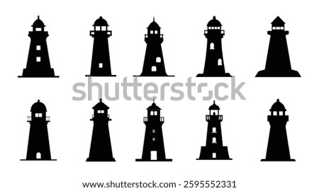 Lighthouse Silhouettes | Nautical Tower Icons | Coastal Navigation Symbols made by adobe illustrator