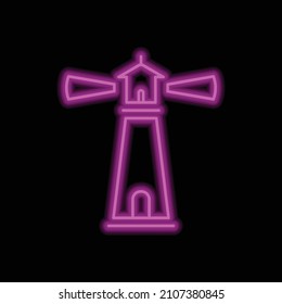 Lighthouse simple icon. Flat desing. Purple neon on black background.ai