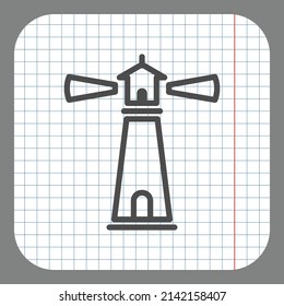 Lighthouse simple icon. Flat desing. On graph paper. Grey background.ai
