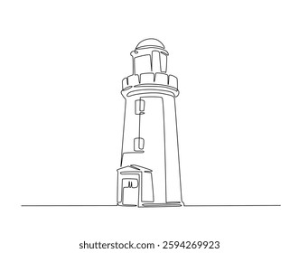 Lighthouse in simple line art illustration. Continuous one line draw of lighthouse coast tower.