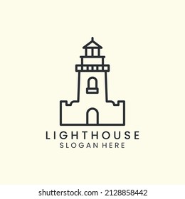 lighthouse with simple line style logo icon template design. tower, sea, beacon vector illustration