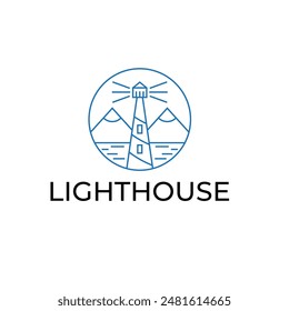 Ilustración vectorial simple Lighthouse en estilo line-art
