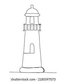 Lighthouse is single continuous line. Lighthouse silhouette drawing. Minimalistic modern illustration in linear style. One line vector illustration.