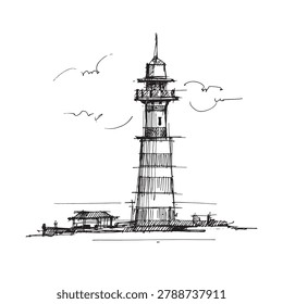 Lighthouse Sketch Drawing. Architecture illustration