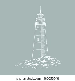 The Lighthouse Sketch. Hand Drawn Vector Illustration.