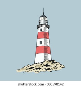 The lighthouse sketch. Hand drawn vector illustration.