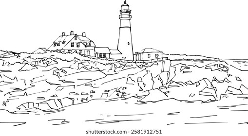 lighthouse sketch on beautiful beach