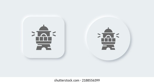 Lighthouse solid icon in neomorphic design style. Beacon light signs vector illustration.