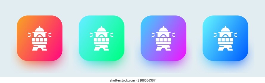 Lighthouse solid icon in square gradient colors. Beacon light signs vector illustration.