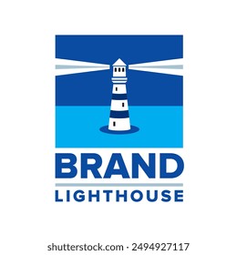 Lighthouse Square Logo From with Blue Color Scheme Vector Logo Art