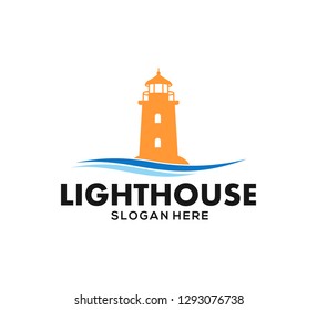 lighthouse stand in the ocean wave vector icon logo design template