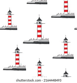faro situado en las nubes de mar que lo rodean