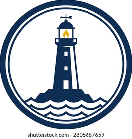 A lighthouse standing tall on rocky shores, guiding ships with its bright beacon amidst waves