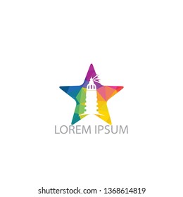 Lighthouse and star vector logo design. Lighthouse icon logo design vector template illustration.