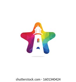 Lighthouse and star vector logo design. Lighthouse icon logo design vector template illustration.	