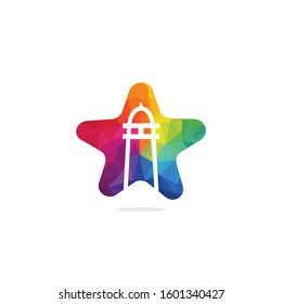 Lighthouse and star vector logo design. Lighthouse icon logo design vector template illustration.	