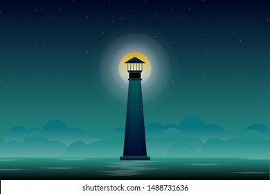 lighthouse with starry night background	