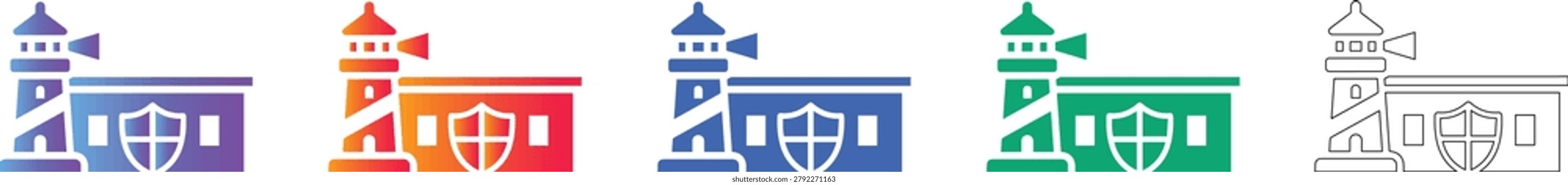Lighthouse Station Security Icon Set vol 1889