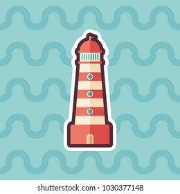 Lighthouse sticker flat icon with color background.