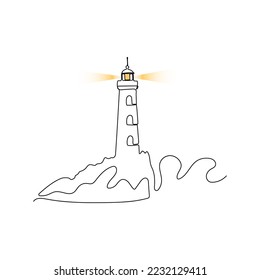 Lighthouse in stormy sea  Beacon in continuous line drawing style 