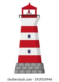 Faro. Faro rojo y blanco desnudo sobre fondo blanco. Ilustración vectorial aislada.