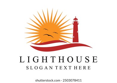 lighthouse sun logo illustration design vector