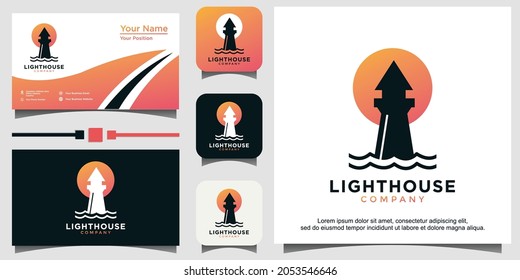 Lighthouse with sun or moon logo vector