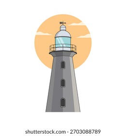 Leuchtturm mit Sonne. Vektorgrafik