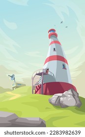 a lighthouse at sunny day cartoon design