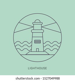 Lighthouse in sunny weather with flat design