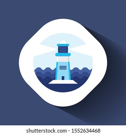 Lighthouse in sunny weather with flat design