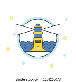 Lighthouse in sunny weather with flat design