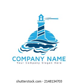 Lighthouse with sunset logo vector illustration symbol graphic icon