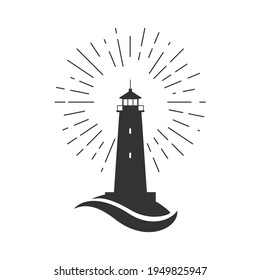 Lighthouse symbol. Light of lighthouse sign isolated on white background. Template design. Vector illustration