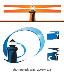 lighthouse symbol set on white background