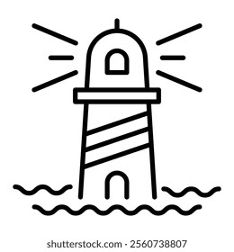 A lighthouse, symbolizing personal growth, guidance, and the journey toward self-discovery and enlightenment, round line vector icon with editable stroke