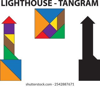 Lighthouse Tangram Puzzle. Education and Creativity.