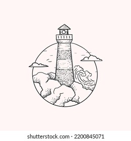 Lighthouse tattoo sketch in a circle