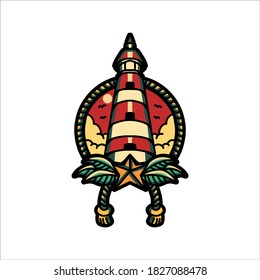 the lighthouse tattoo vector design