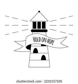 Lighthouse with text tattoo in y2k, 1990s, 2000s style. Emo goth element design. Old school tattoo. Vector illustration