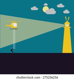 Lighthouse and thief - security graphic ideas with vintage color