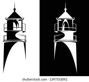 lighthouse tower from Baltiysk (Kaliningrad region) black and white vector silhouette design