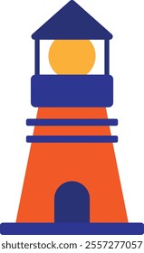 Lighthouse Tower Beach Icon Vector Flat Illustration