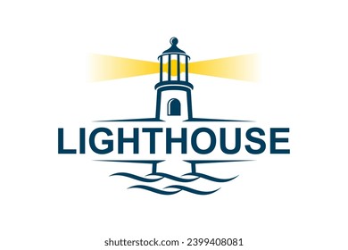 Lighthouse tower building logo design, simple minimalist financial business symbol.
