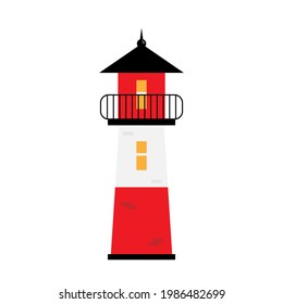 Lighthouse tower, building vector cartoon style icon, illustration.