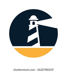 lighthouse tower emits light logo vector