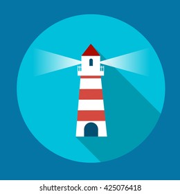 Lighthouse Tower Icon Flat Vector Illustration